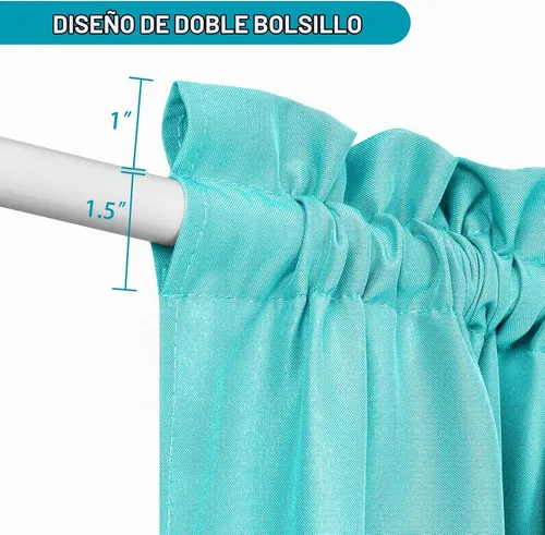 Vista 3 de Hiasan Cortinas francesas para puerta, color aguamarina, 24 pulgadas de Aqua