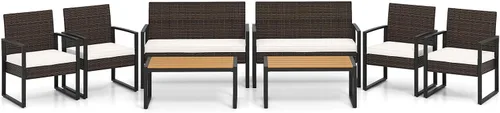 Vista 10 de Tangkula Juego de muebles de patio de 4 piezas, juego de conversación de ratán para exteriores con sillas acolchadas y mesa de centro de plástico