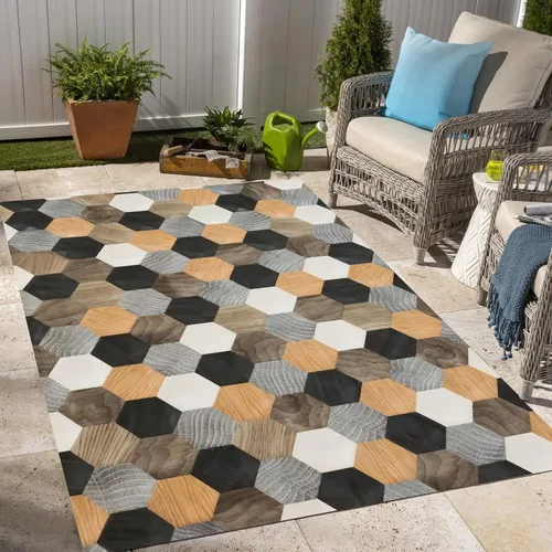 Vista 15 de Alfombra rústica con estampado de grano de madera marrón para interiores y exteriores, para balcón, porche, patio, terraza, patio, impermeable