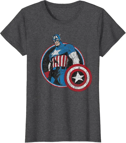 Vista 3 de Marvel Avengers Vintage Capitán América Comic Hero Retrato Camiseta Pequeña Negro