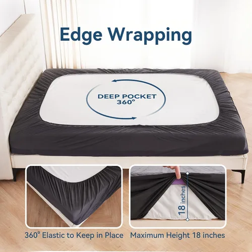 Vista 5 de BDEUS Protector de colchón impermeable tamaño Queen con correas, funda de cama silenciosa con bolsillo profundo ajustable de hasta 18 pulgadas