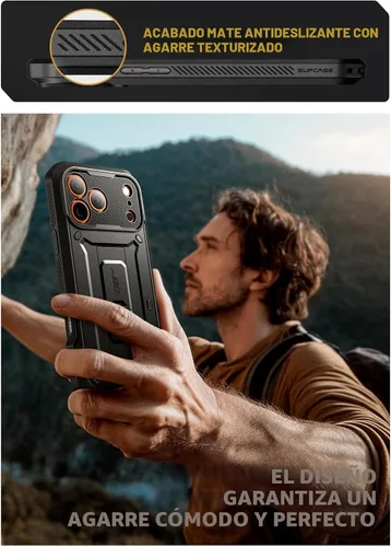 Vista 9 de SUPCASE - Funda para iPhone 17 Pro Max con función atril y protector de pantalla, color negro Built-in Camera Control Button, Detachable Belt