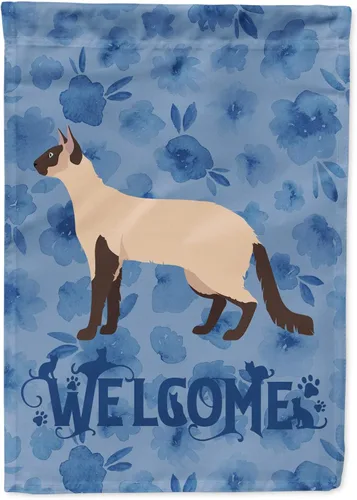 Vista 360 de Caroline's Treasures CK4813CHF - Bandera de bienvenida con gato abisinio azul, manga grande, para porche, para colgar en la pared, poliéster