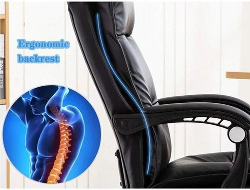 Vista 5 de Silla de oficina ergonómica de cuero ejecutiva grande y alta con base de respaldo alto, reposabrazos reposapiés oculto y sillas giratorias para Beige