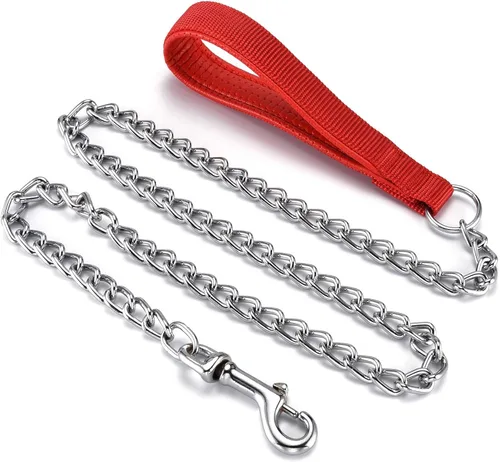 Vista 8 de Correa de metal para perros a prueba de mordidas, correa resistente de 4 pies para mascotas con mango acolchado para perros grandes y medianos