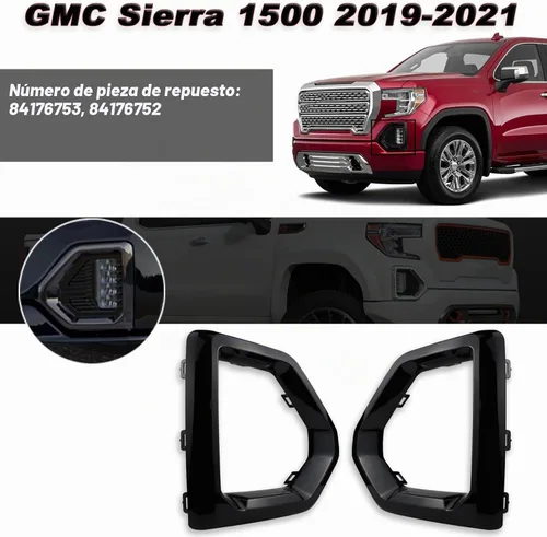 Vista 2 de 1 par de cubierta de bisel de luz antiniebla delantera, repuesto exterior compatible con GMC Sierra 1500 de 4 puertas 2019-2021 Denali SLT AT4 Marco