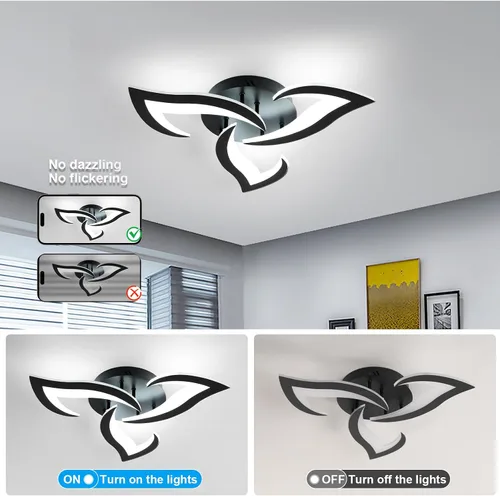 Vista 7 de DELIPOP Lámpara de techo moderna, lámpara de techo regulable de 21 W, control remoto, 3 luces de flores LED para comedor, dormitorio, comedor, cocina