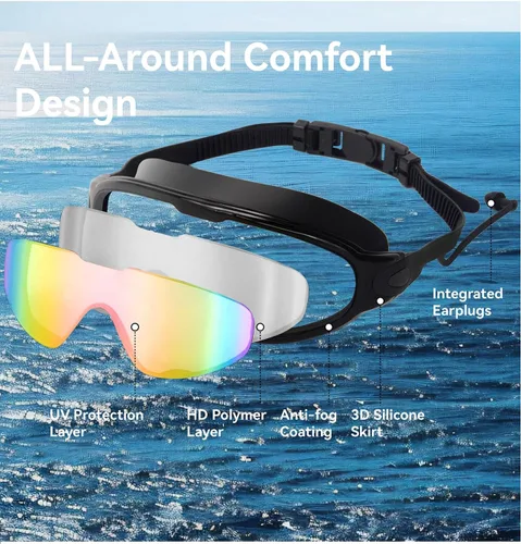 Vista 5 de Napzy Paquete de 2 gafas de natación para adultos, gafas de natación antivaho con cómodo sello de silicona para hombres y mujeres entrenamiento
