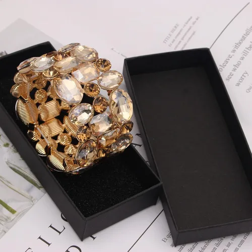 Vista 6 de Pulsera elástica elástica para mujer, diseño de hojas de cristal, para novia, dama de honor, para novias y damas de honor
