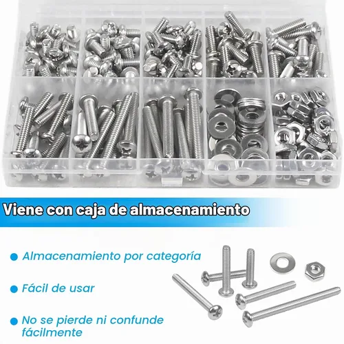 Vista 5 de Kit de 200 piezas #8-32 Phillips de cabeza plana Tornillos tuercas