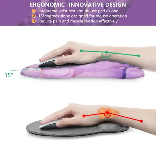 Vista 4 de Alfombrilla de mouse ergonómica con reposamuñecas, cómoda alfombrilla de mouse para computadora portátil para aliviar el dolor con base