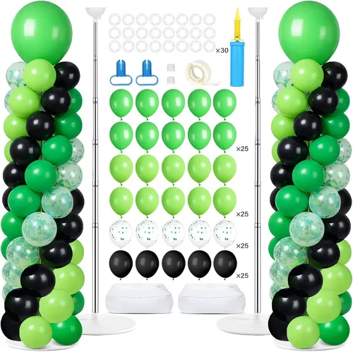 Vista 20 de Juego de 2 soportes de columna de globos plateados y blancos con 100 globos plateados con base para globos de confeti de suelo, kit de columna
