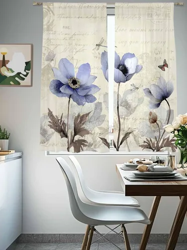 Vista 5 de Cortinas Traslúcidas Florales Elegantes de 63 Pulgadas de Largo, Juego de 2 Paneles para Sala de Estar/Dormitorio, Cortinas Semi Transparentes