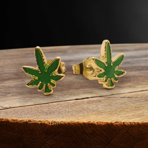 Vista 3 de P2GO Pair of 316L Marijuana Leaf Pendant Stud Earrings Jewelry