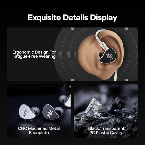 Vista 5 de Linsoul Kiwi Ears Belle 10 mm DLC controlador dinámico de 10 mm para monitorización intra-auricular, auriculares HiFi con cable con cables dobles