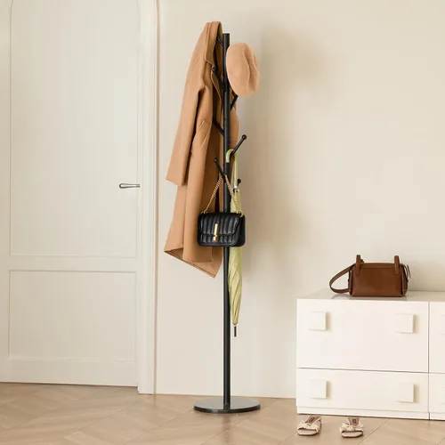 Vista 2 de Yoobure Perchero independiente con base de mármol natural – Perchero con 8 ganchos resistente para colgar abrigos, perchero de metal para chaqueta