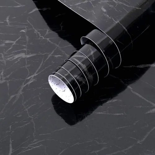Vista 8 de Papel de mármol Arthome, papel pintado autoadhesivo, resistente al agua, vinilo de PVC brillante, a prueba de aceite, papel de granito blanco/gris