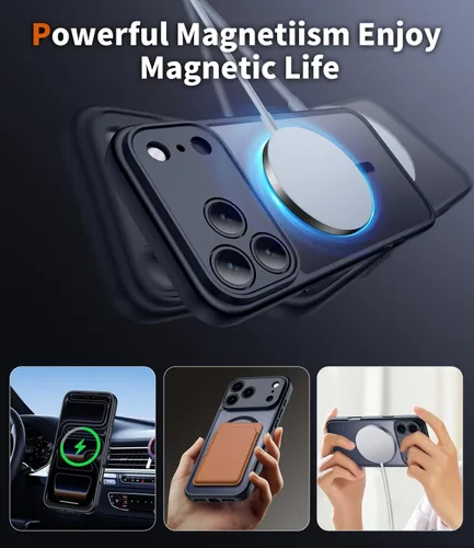Vista 3 de Funda 2 en 1 para iPhone 17 Pro, protección completa de la cámara, compatible con MagSafe, delgada, translúcida, mate, a prueba de golpes, Negro