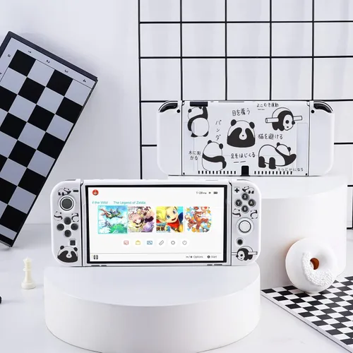 Vista 5 de JINGDU Funda protectora compatible con Nintendo Switch OLED 2021, accesorios de cubierta de TPU acoplable para consola Switch OLED y Grip Joy-Con