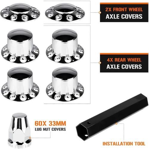 Vista 5 de Aeagle - Kits de combinación de cubierta de eje domo para ejes de camión semi con tuerca de lengüeta de 33 mm atornillada, plástico ABS cromado, 2