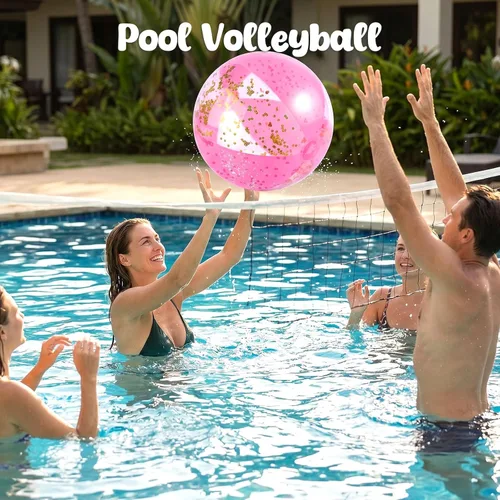 Vista 5 de FUTUREPLUSX 2 bolas de playa con purpurina, juguetes inflables de piscina de 16 pulgadas, para fiesta en la playa
