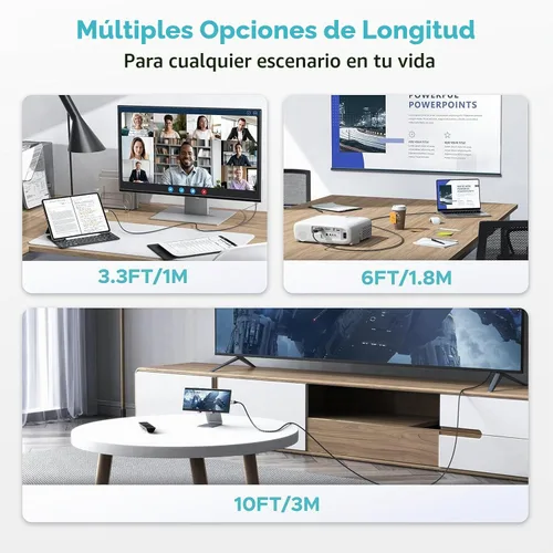 Vista 9 de Warrky Cable USB C a HDMI 4K 60Hz de 3.3 pies [enchufes chapados en oro antiinterferencias] Cable de aluminio tipo C a HDMI 2.0, Thunderbolt 3/4/5