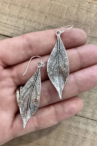 Vista 4 de Wavy Leaf on Sterling Silver Dangle Earrings Bohemian Boho