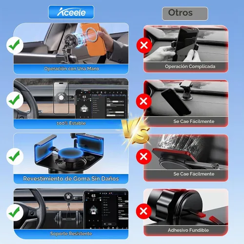 Vista 8 de Aceele Magsafe - Soporte de teléfono para Tesla Model 3 e Y, marco de metal magnético para accesorios de pantalla táctil de automóvil, soporte