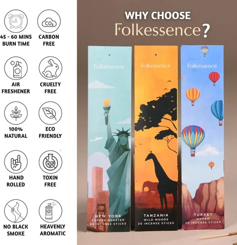 Vista 4 de Folkulture Varitas de incienso con soporte para regalo Juego de 6 (120) varillas de incienso orgánicas no tóxicas Wanderlust - Caramelo