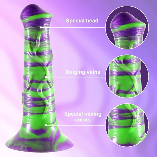Vista 3 de Consolador de caballo, consolador pequeño de 7.8 pulgadas con ventosa fuerte, consolador de fantasía morado, consolador de silicona para adultos