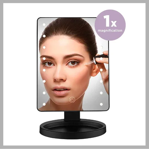 Vista 5 de Conair Espejo de maquillaje iluminado, espejo de tocador LED con base de almacenamiento, funciona con pilas en negro