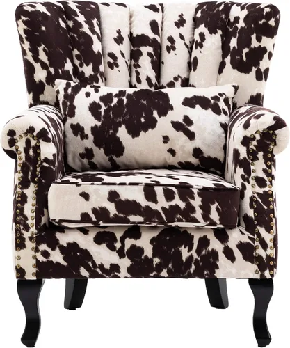 Vista 22 de Juego de 2 sillas decorativas modernas de mediados de siglo, sillón de tela de lino con respaldo acolchado/patas de madera, sillón de descanso