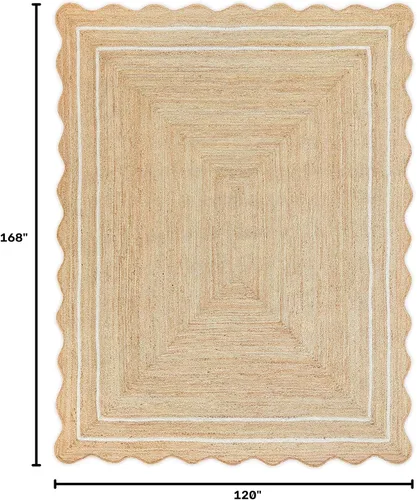Vista 36 de Alfombra de Yute Natural Ondulada Festoneada - Corredor de Entrada Boho, Festón Estilo Granja, Blanco Roto (8'x10') Camino de entrada bohemio