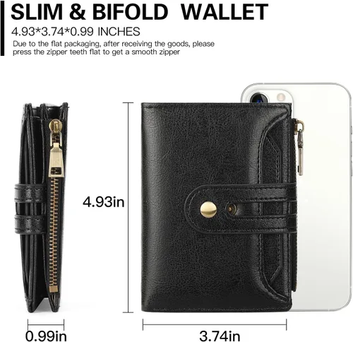 Vista 3 de GOIACII Cartera pequeña de cuero para mujer, tarjetero con bloqueo RFID y bolsillo para monedas con cremallera