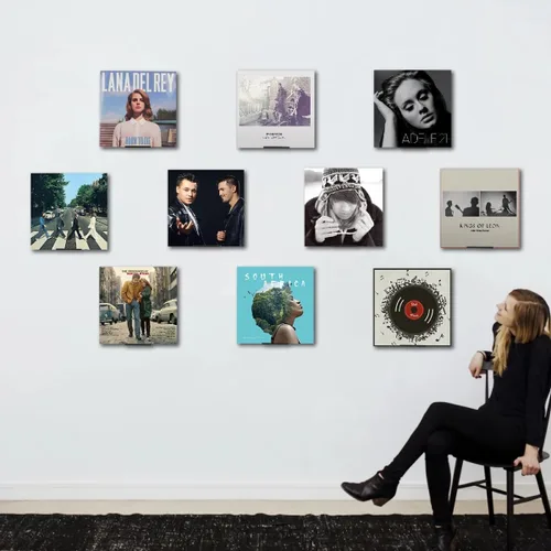 Vista 4 de BiJun Soporte de pared de vinilo, 6 unidades, soporte de vinilo de metal negro, estante de exhibición de pared para álbumes, LP, minimalista, juego