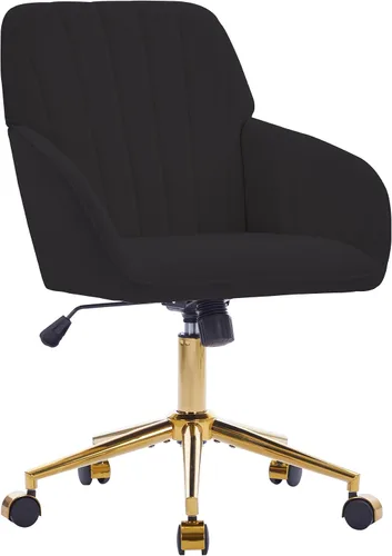 Vista 27 de YITAI Silla de escritorio giratoria de terciopelo de 360°, moderno sillón de oficina en casa con base dorada y ruedas para tocador, cómoda silla