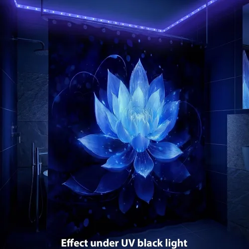 Vista 7 de Cortina de ducha con flores de loto negro y azul para decoración de baño, juego de cortinas decorativas de baño con estampado floral, tela