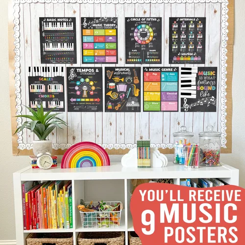 Vista 2 de Hadley Designs Decoración de aula de música, 9 pósteres de aula de música, pósteres de primaria, coro y solfeo, letreros de mano de solfeo e