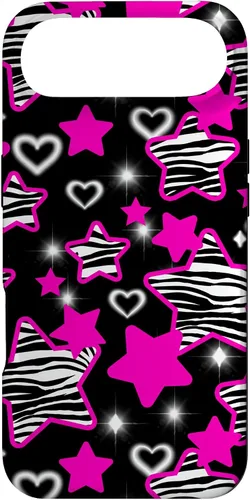 Vista 27 de Carcasa para iPhone 16 McBling Estética Zebra Print Stars Hearts Rosa Negro Y2K