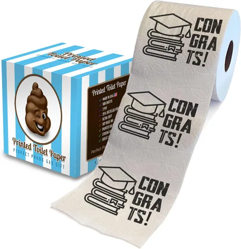 Vista 9 de Printed TP Papel higiénico impreso con texto en inglés "Congrats on Graduation", divertido rollo de papel higiénico para las mejores bromas
