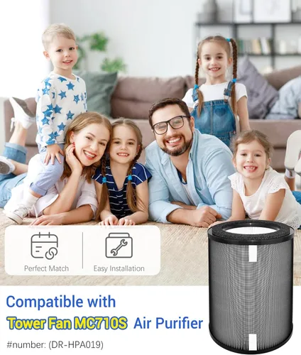 Vista 2 de Paquete de 2 filtros de repuesto DR-HPA019 compatibles con ventilador de torre Dreo MC710S, purificadores de aire, HEPA 2 en 1 H13 y filtro