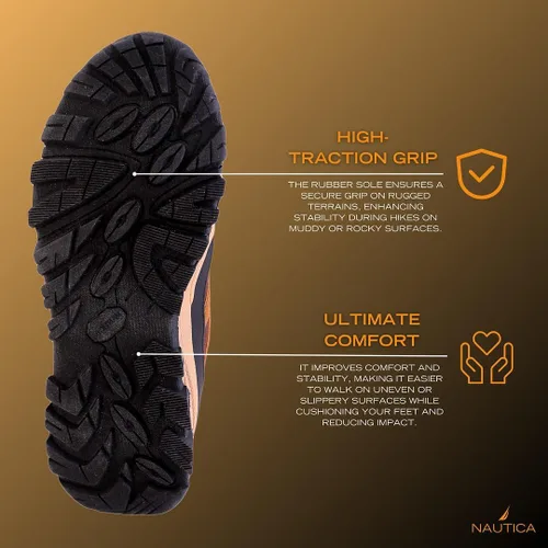 Vista 5 de NAUTICA Zapatos de senderismo duraderos para hombre, botas de agarre de tracción antideslizantes de baja altura para interiores y exteriores