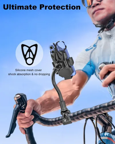 Vista 2 de Soporte para teléfono de bicicleta de cuello de cisne con abrazadera para cinta de correr, pelotón, bicicleta giratoria, silla de ruedas, bicicleta