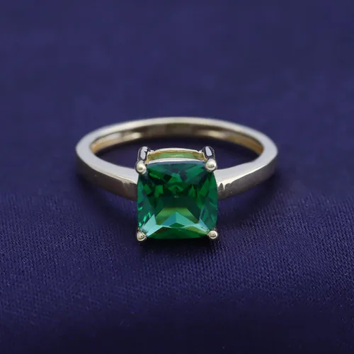 Vista 2 de AFFY Anillo de compromiso solitario de esmeralda verde simulada de corte cojín de 0.276 in para mujer, en oro de 14 quilates sobre plata esterlina