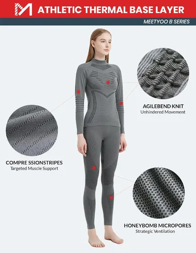 Vista 3 de Conjunto de ropa interior térmica para mujer, pantalones largos de invierno, capa base cálida, conjunto superior e inferior para esquiar