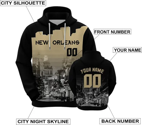 Vista 27 de Custom Football Hoodies City Night Skyline Personalized Sweatshirt Name Number Fan Gift Pullover for Men Women Youth