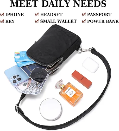 Vista 5 de INICAT Bolsos cruzados pequeños de nailon para mujer, bolsa de 1 litro para hombre, bolsa de hombro, riñonera, artículos esenciales de viaje