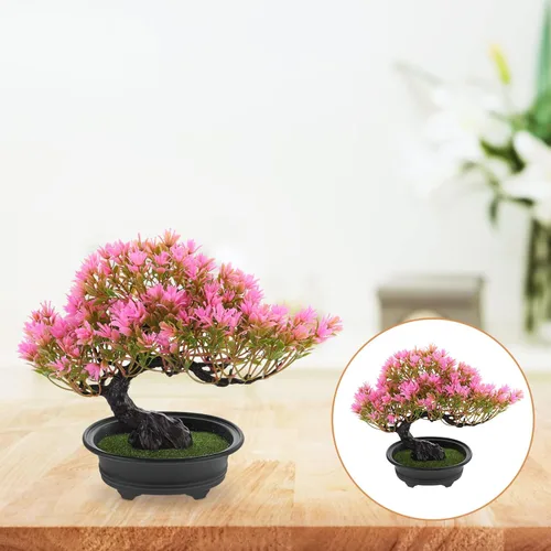 Vista 8 de ERINGOGO Simulación de bienvenida, pino zen, árbol bonsái falso, plantas en maceta, decoración artificial de escritorio, pino falso, decoración