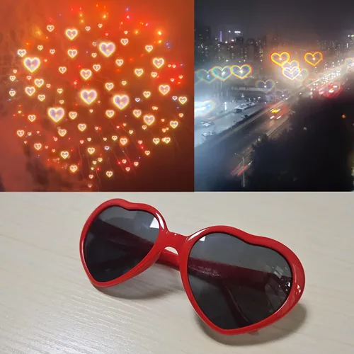 Vista 7 de Paquete de 2 lentes de difracción en forma de corazón para mujer, lentes de sol con efecto de corazón perfectos para accesorios del día de San