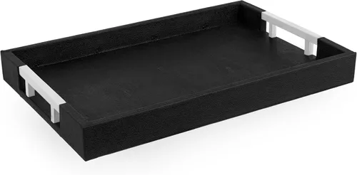 Vista 7 de Home Redefined - Moderna y elegante bandeja rectangular de 17.5 x 12 pulgadas, estilo shagreen, color azul bebé claro, con aspecto de cuero falso